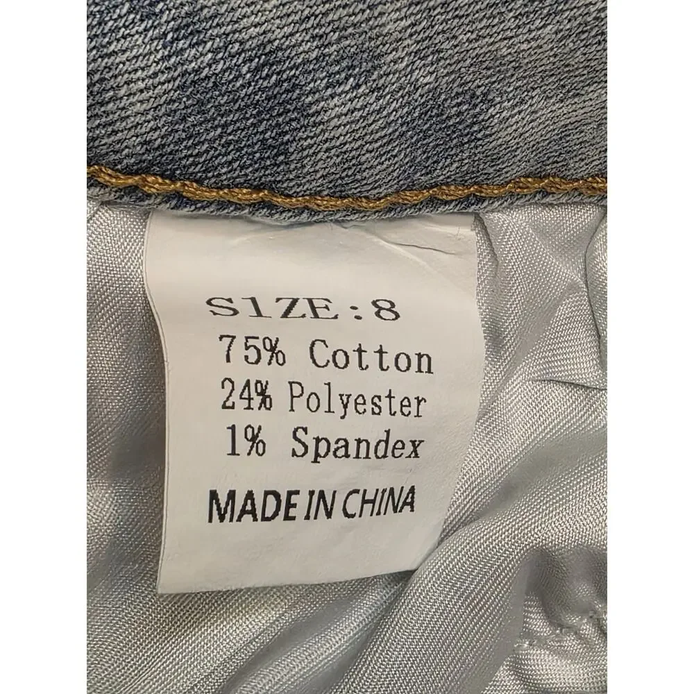 KDF Women's Jeans Size 8 Light Wash Wide Leg Raw Hem High Rise Stretch NWT - Picture 4 of 7